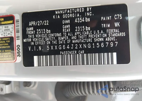 2022 Kia K5 Gt-Line from USA, damaged, VIN 5XXG64J2XNG156797